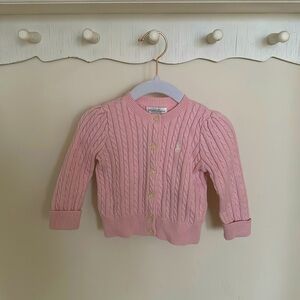 Ralph Lauren pastel pink cardigan embroidered logo cuffed sleep detail